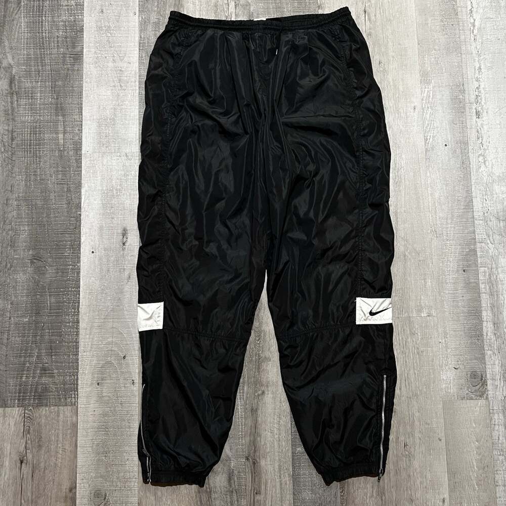 VTG Nike Windbreaker Track Pants Black Ankle Zip Running Fitness Warm Up 2XLT